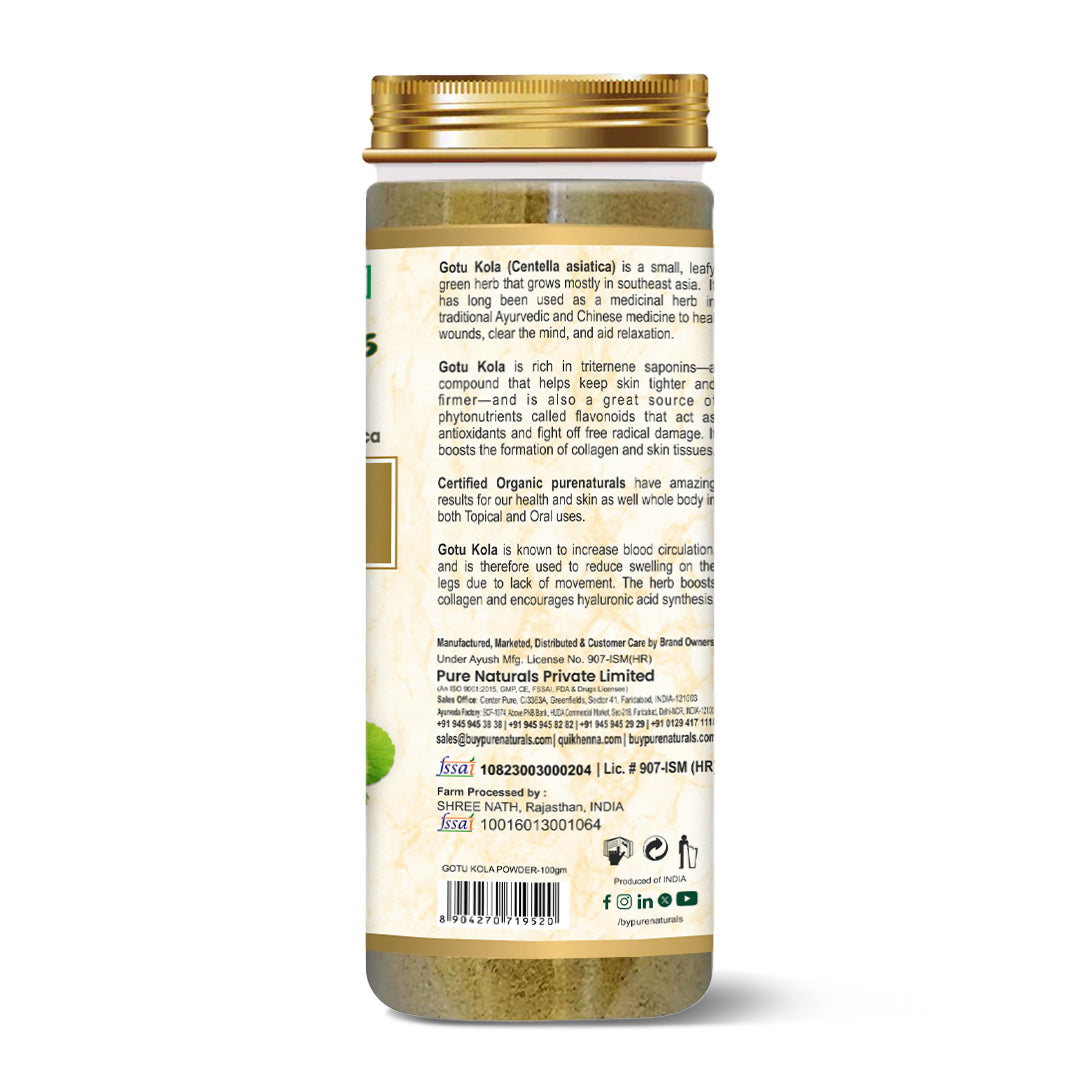 100% Organic Gotu Kola Powder for Hair & Skin - 100 Gm