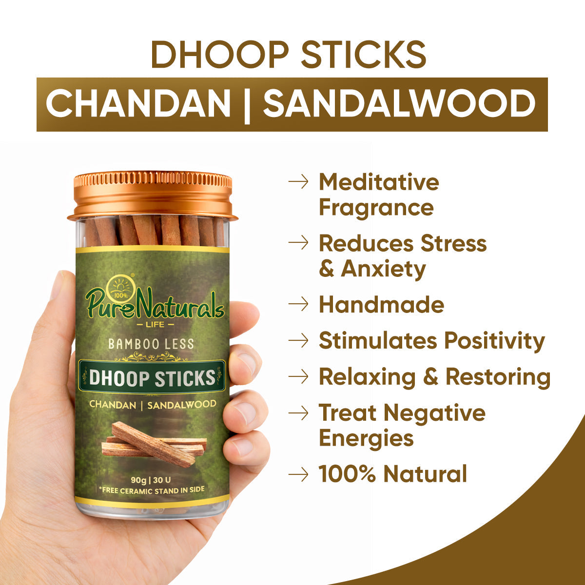 Bamboo Less Incense Sandalwood Dhoop Sticks- 30 Sticks Pack