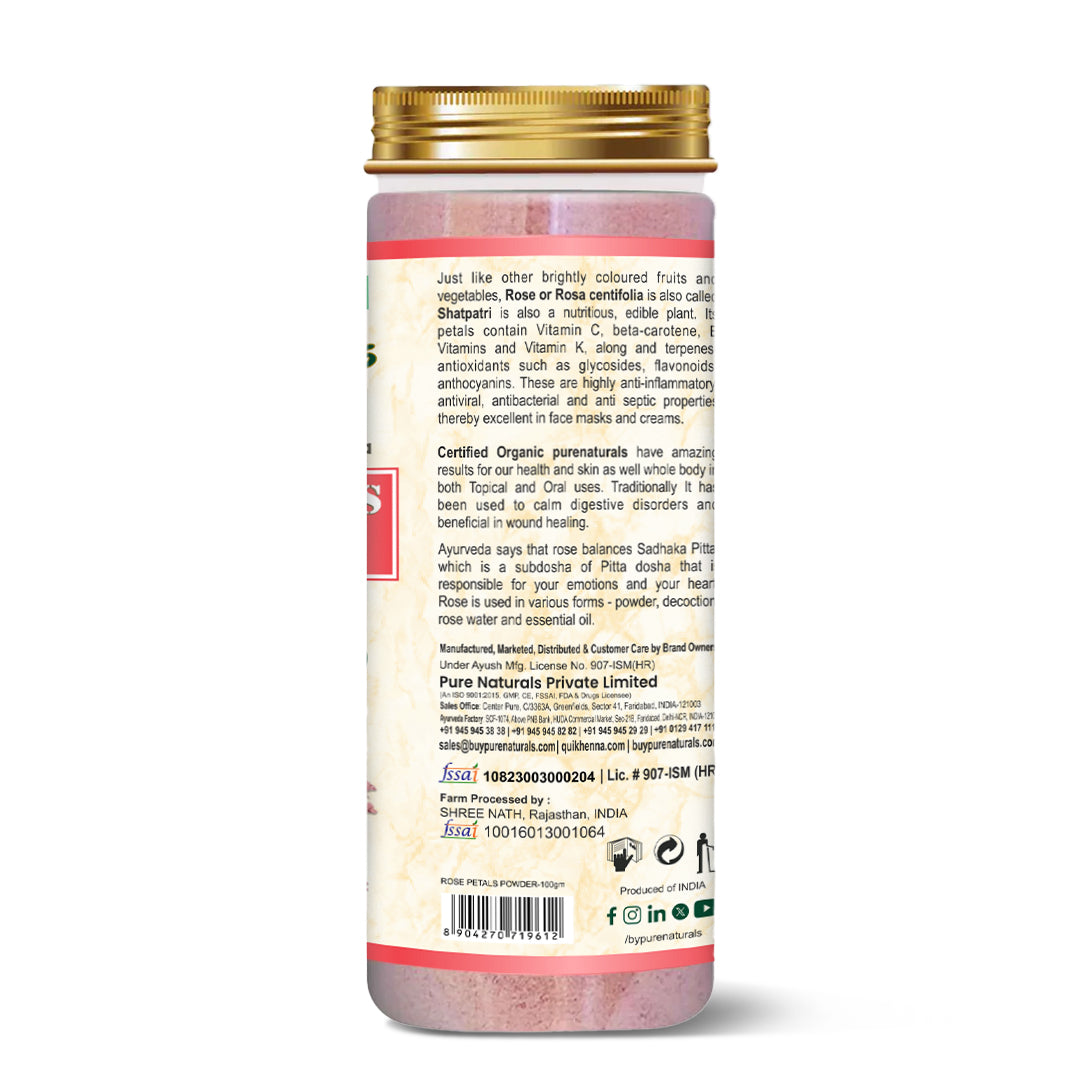 100% Organic Rose Petals Powder for Skin - 100 Gm