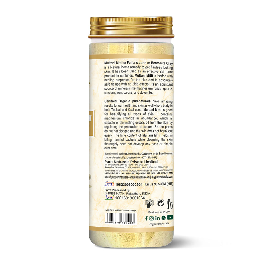 100% Organic Multani Mitti Powder for Skin & Hair - 200 Gm