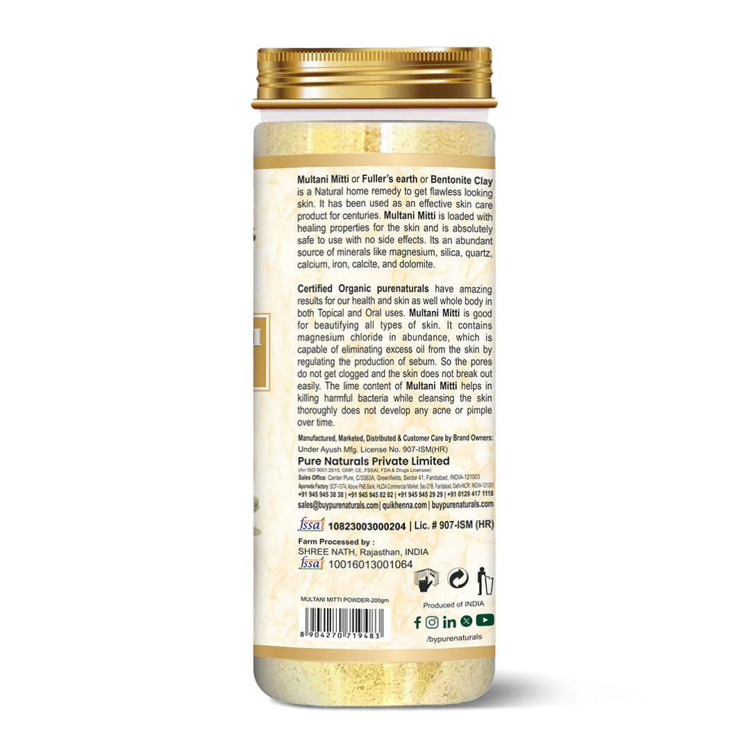 100% Organic Multani Mitti Powder for Skin & Hair - 200 Gm