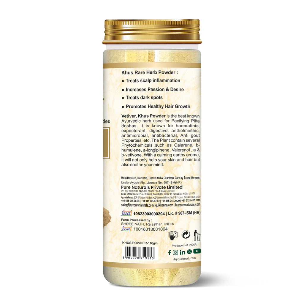 100% Organic Khus Powder Glowing Skin & Scalp- 110 Gm