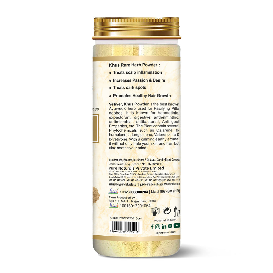 100% Organic Khus Powder Glowing Skin & Scalp- 110 Gm