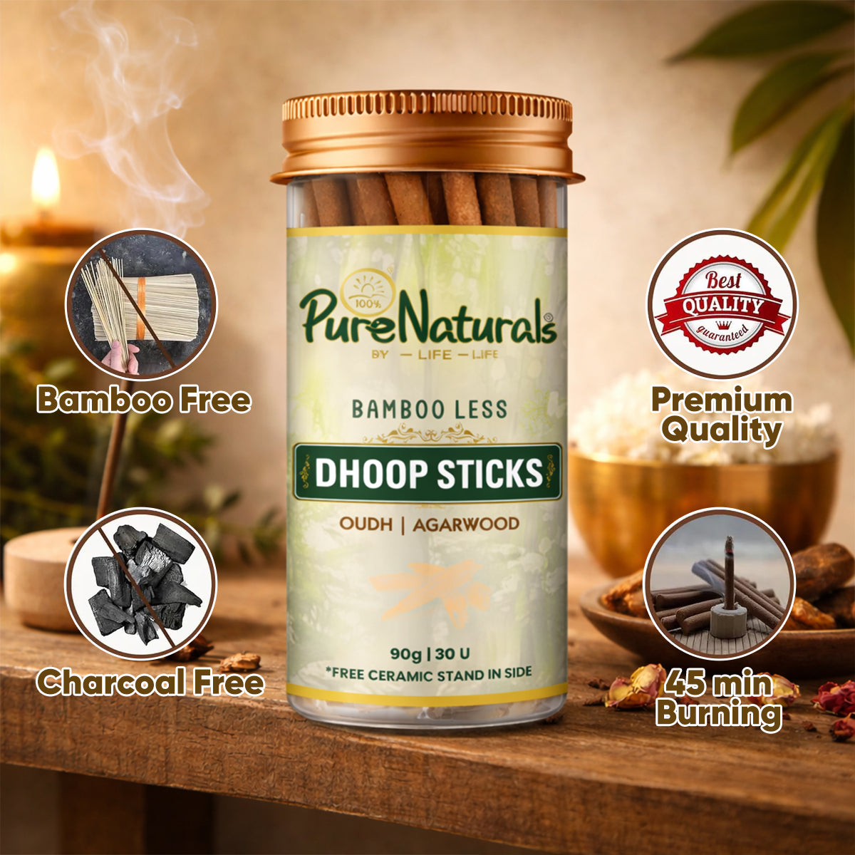Bamboo Less Incense Agarwoud Oudh Dhoop Sticks- 30 Sticks Pack