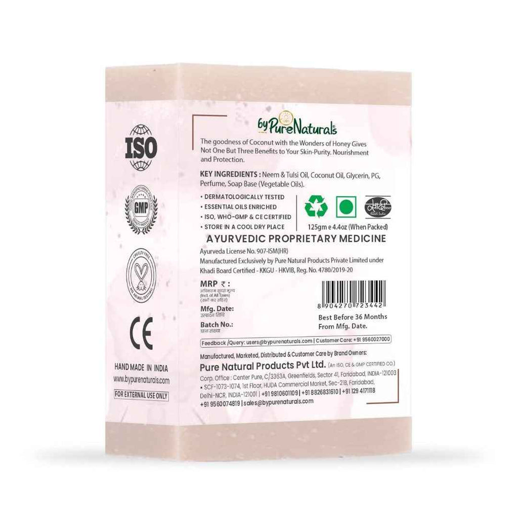 byPureNaturals SLS & Paraben Free Coconut Milk & Honey Soap- 125gm