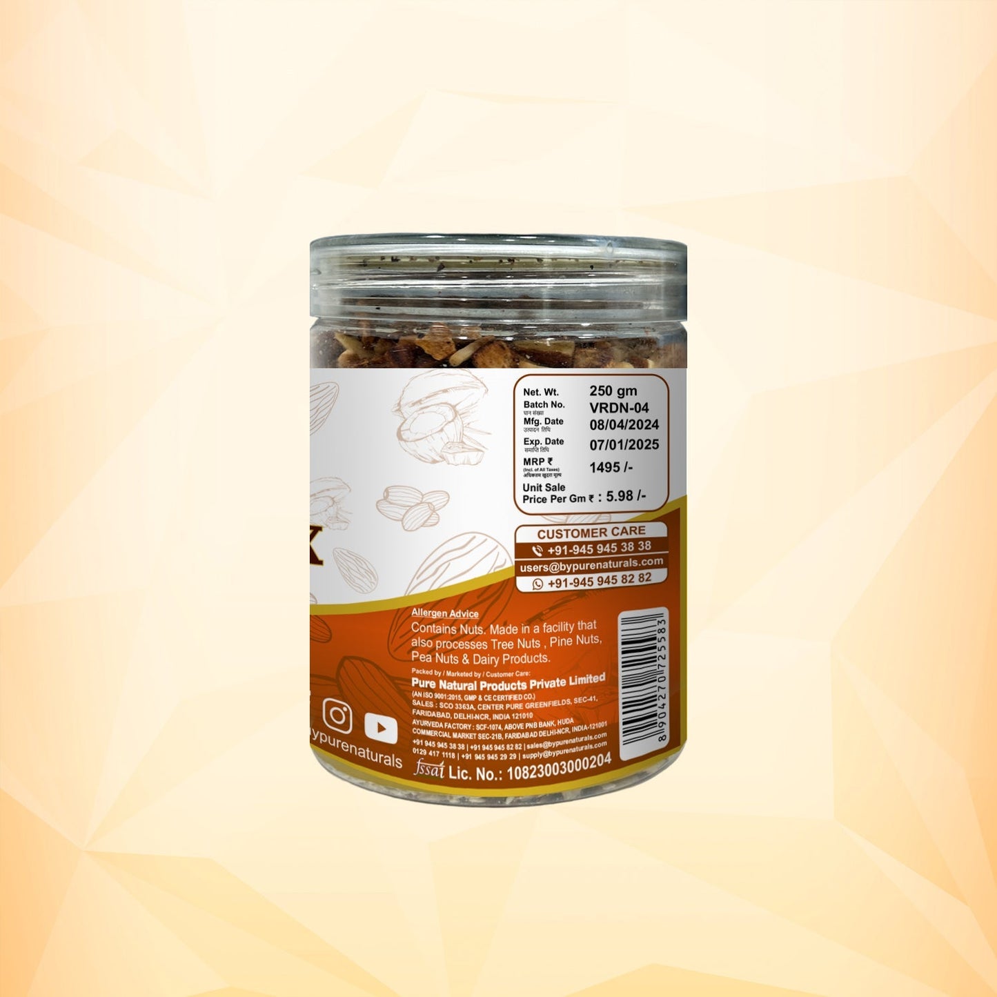 ByPureNaturals Dietary Nuts Mix - Vegan Roasted, Gluten Free 250 gm - BuyPureNaturals