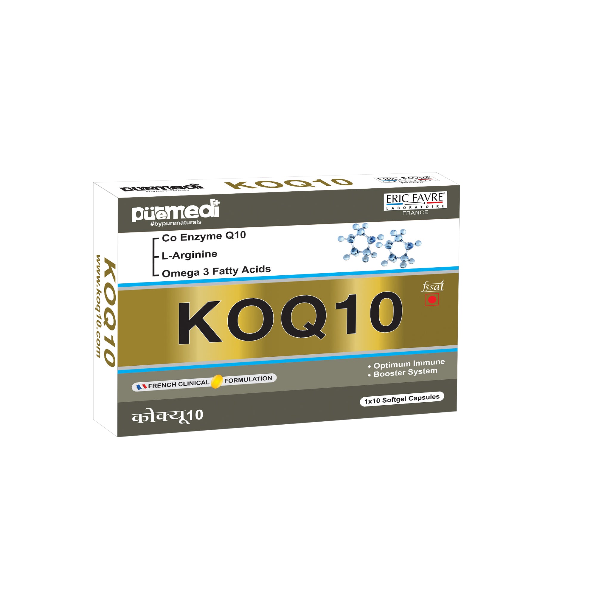 Co- Enzyme Q10, Energy, Fertility Care Supplement for Men- IMP - 1x10 Softgel Caps Strip- French Formulation- puremedi-KOQ10 