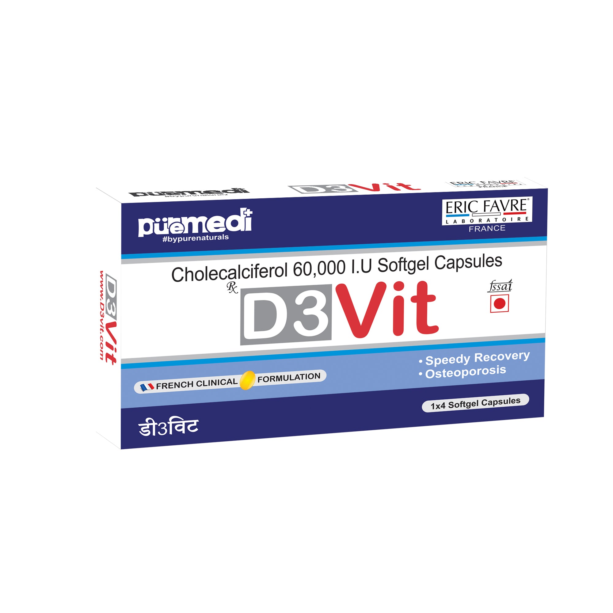 Vitamin D3 Soft Gel Capsules-IMP- 1X4- French Formulation- puremedi-D3VIT 
