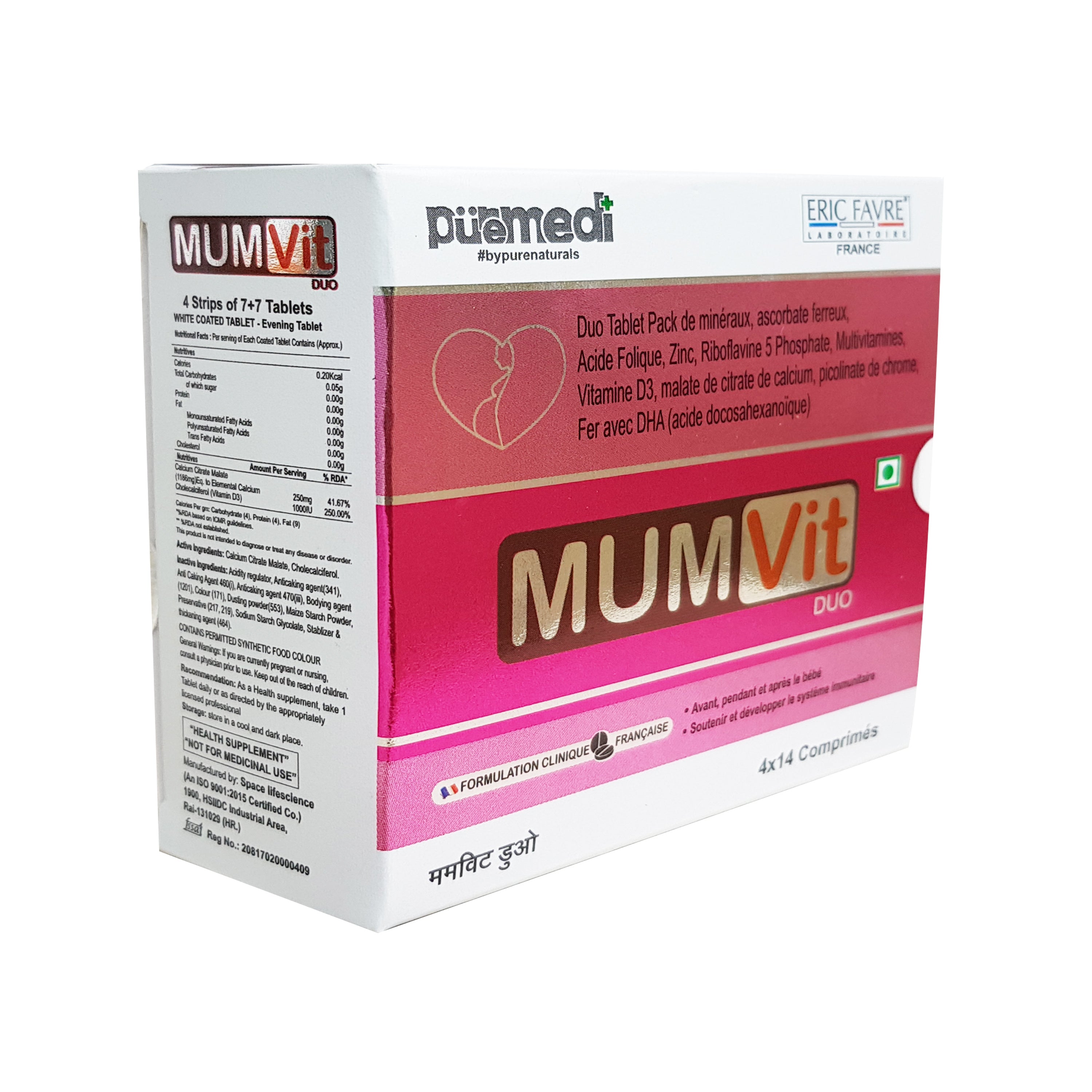 MUMVIT+DUO Mineral and Calcium Mothers Tablets- IMP - 1X14 Strip- French Formulation