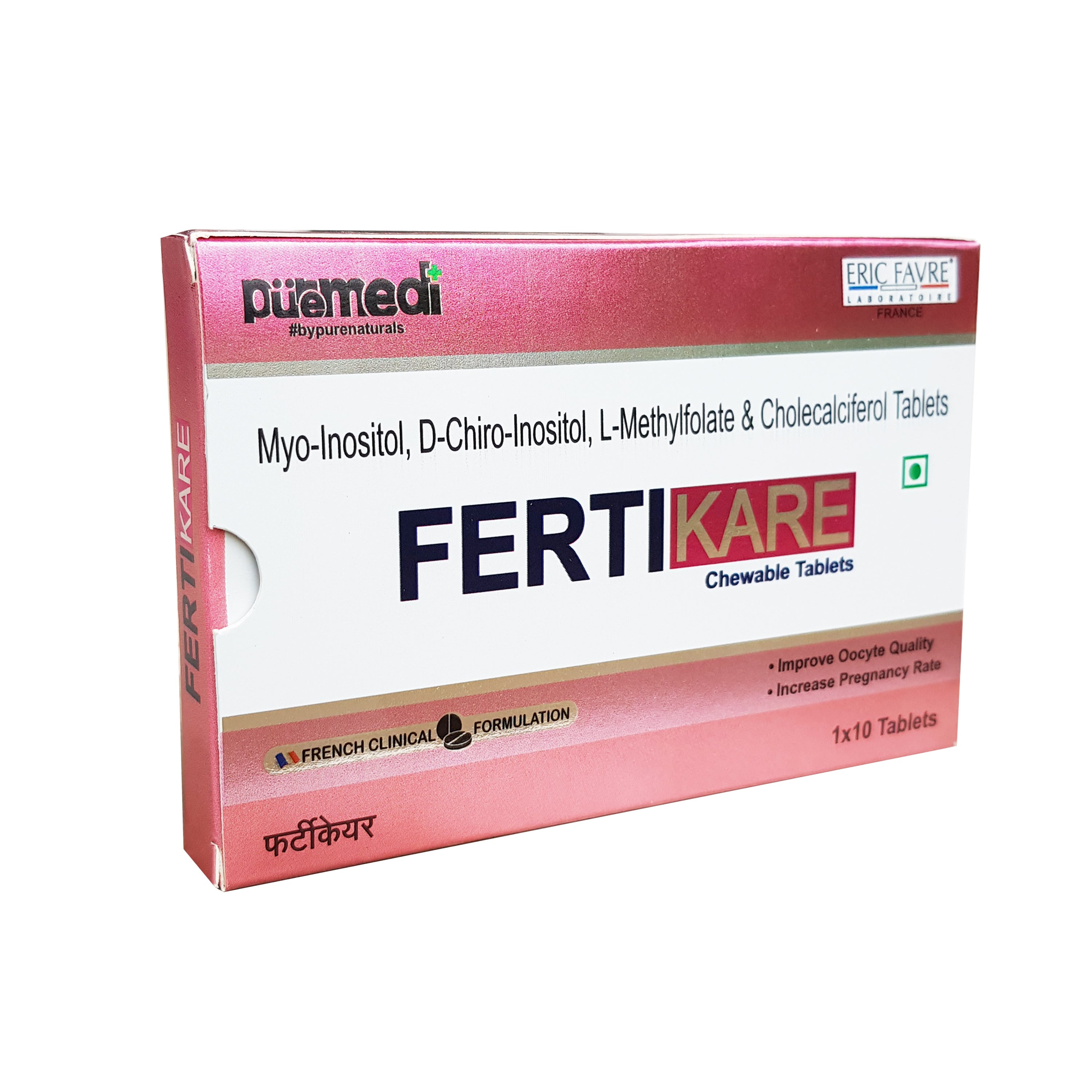 FertilKare F Myo-Inositol Female Reproductive Support Health Chewable Tablets-KIN- 1x10 CHEWABLE TABLETS STRIP - French Formulation