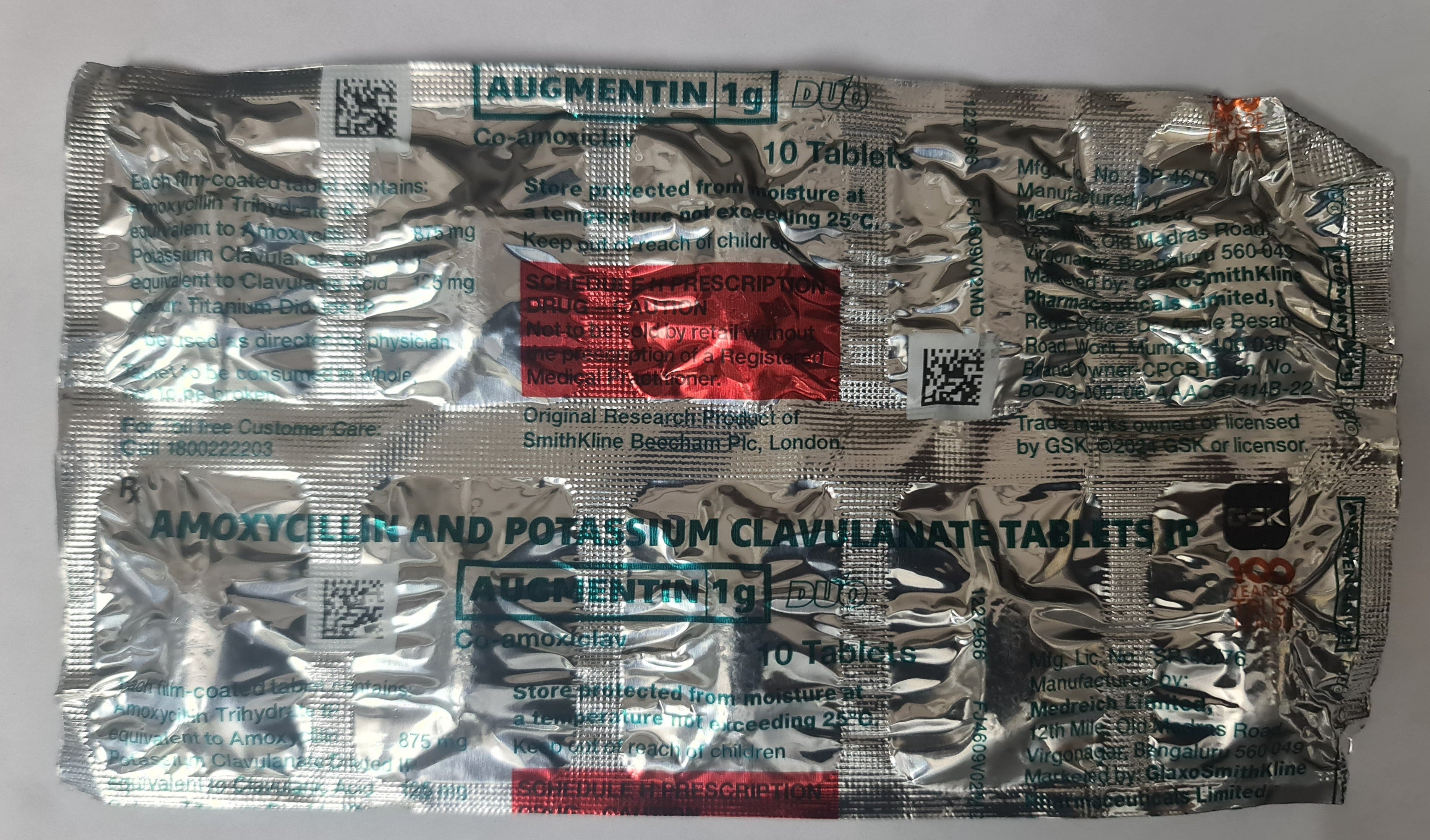 Augmentin 1mg 10 tab