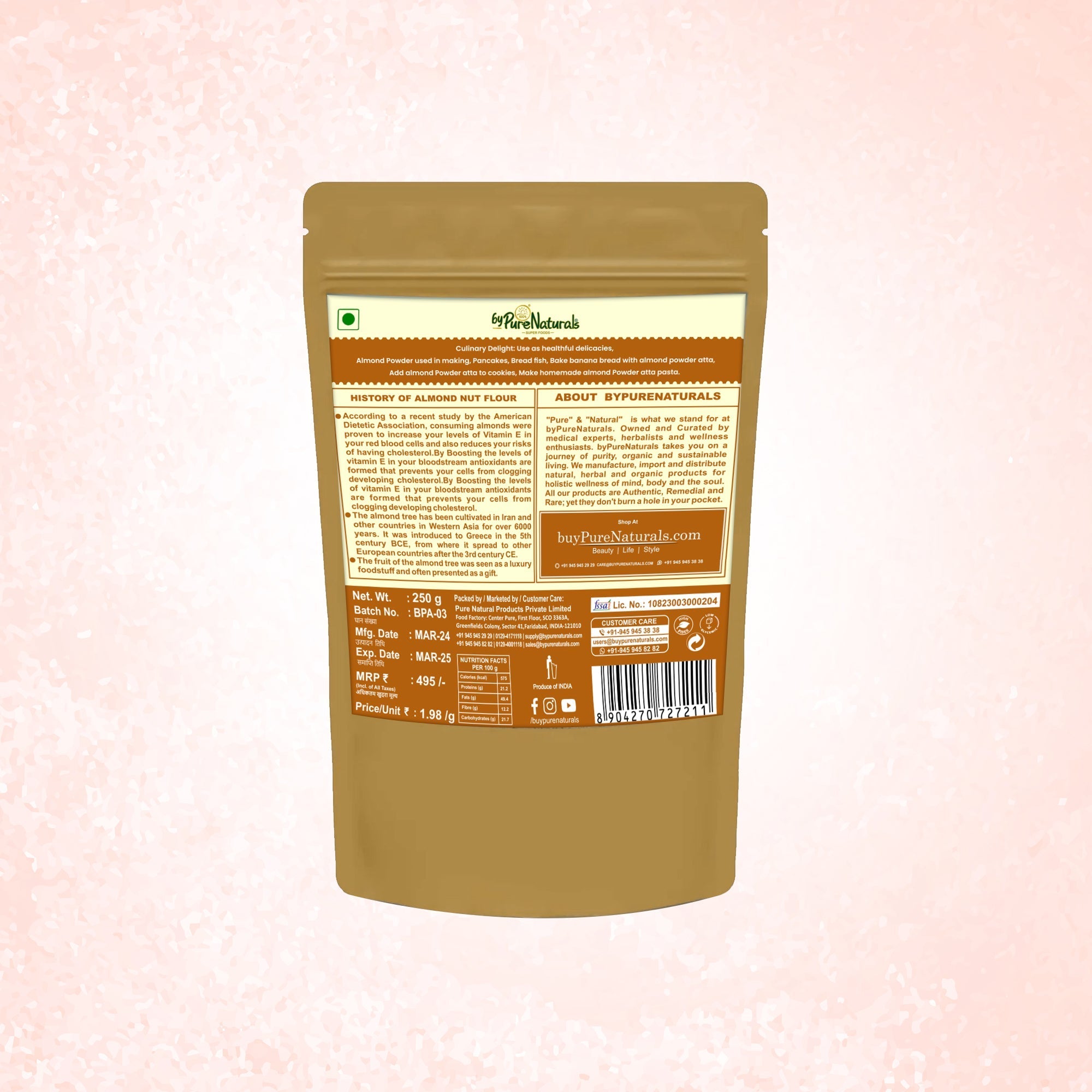 byPureNaturals Gluten Free Badaam Powder Atta (Almonds Flour)- 250 Gm - BuyPureNaturals