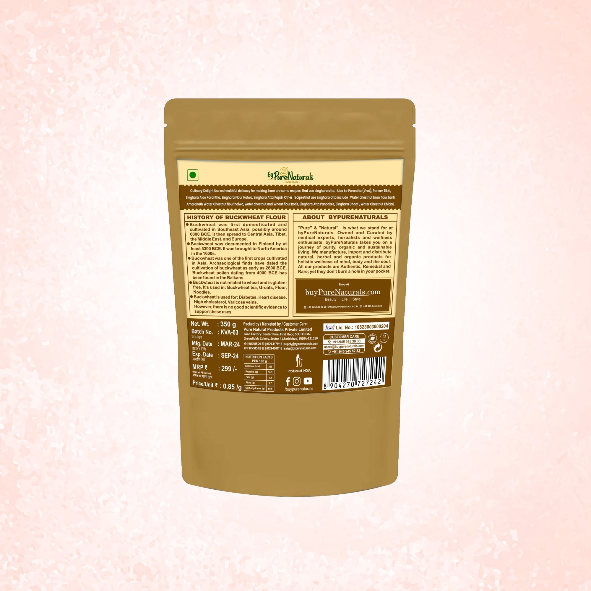 byPureNaturals Gluten Free Kuttu Vrat Atta (Buckwheat Flour)- 350 Gm - BuyPureNaturals