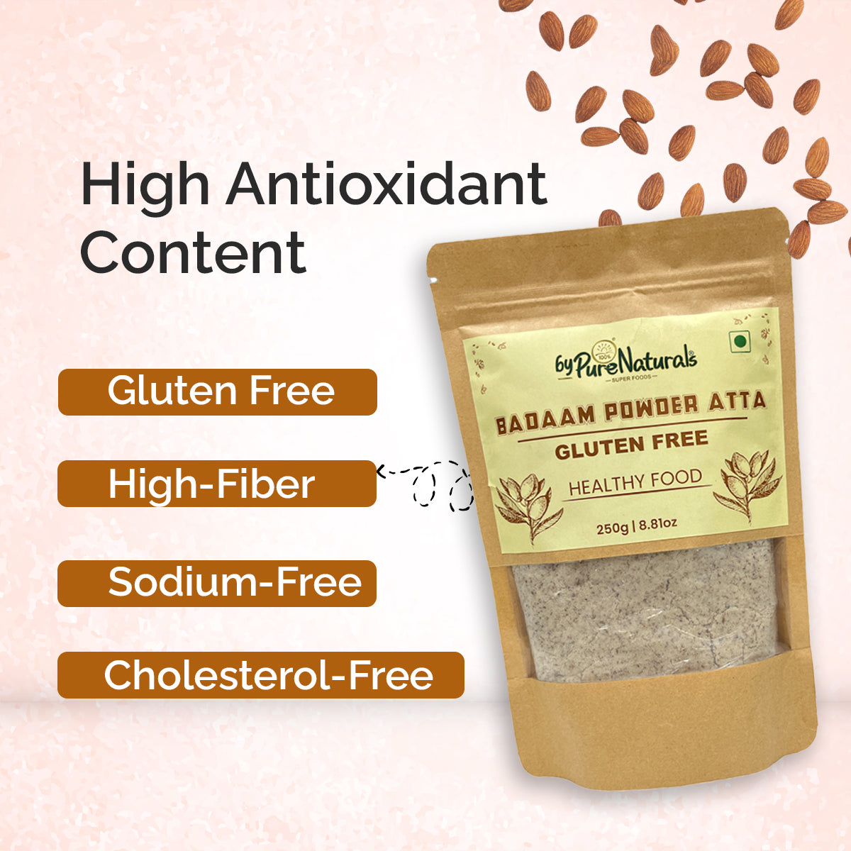 byPureNaturals Gluten Free Badaam Powder Atta (Almonds Flour)- 250 Gm - BuyPureNaturals