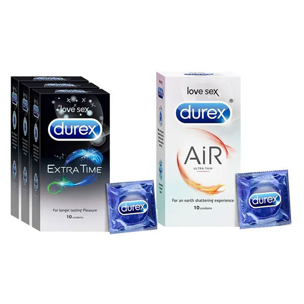 Combo Pack of Durex Extra Time Condom (10) & Durex Air Ultra Thin Condom (10)
