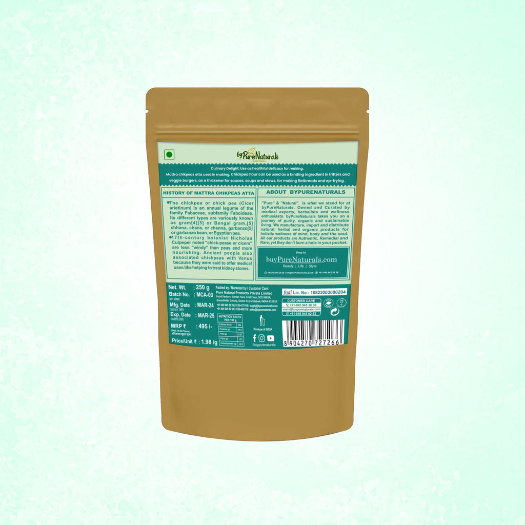 byPureNaturals Gluten Free Mattra Chikpeas Atta (Garbanzo Bean Flour)- 250 Gm - BuyPureNaturals
