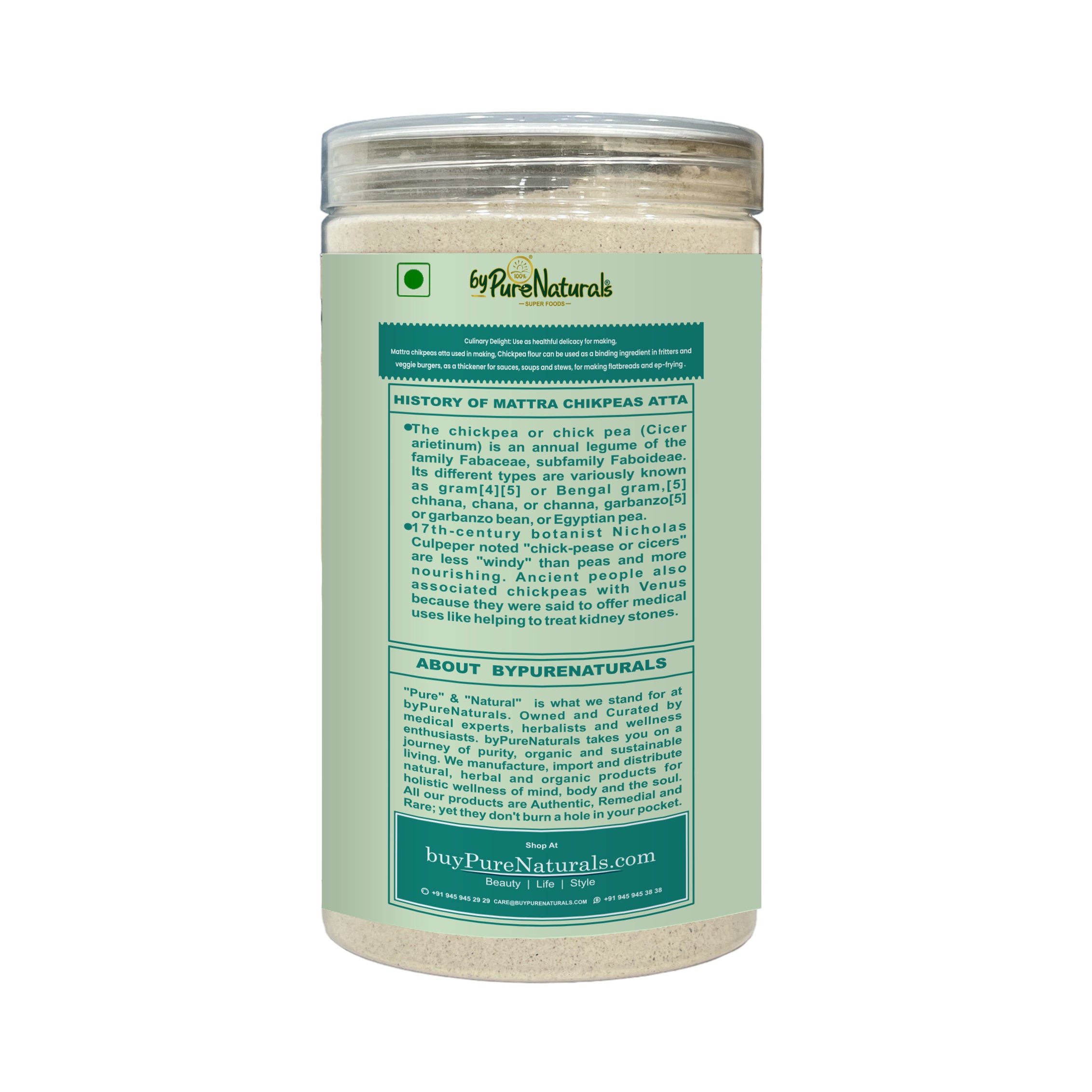 PureNaturals Gluten Fee Garbanzo Bean Mattra Chikpeas Atta