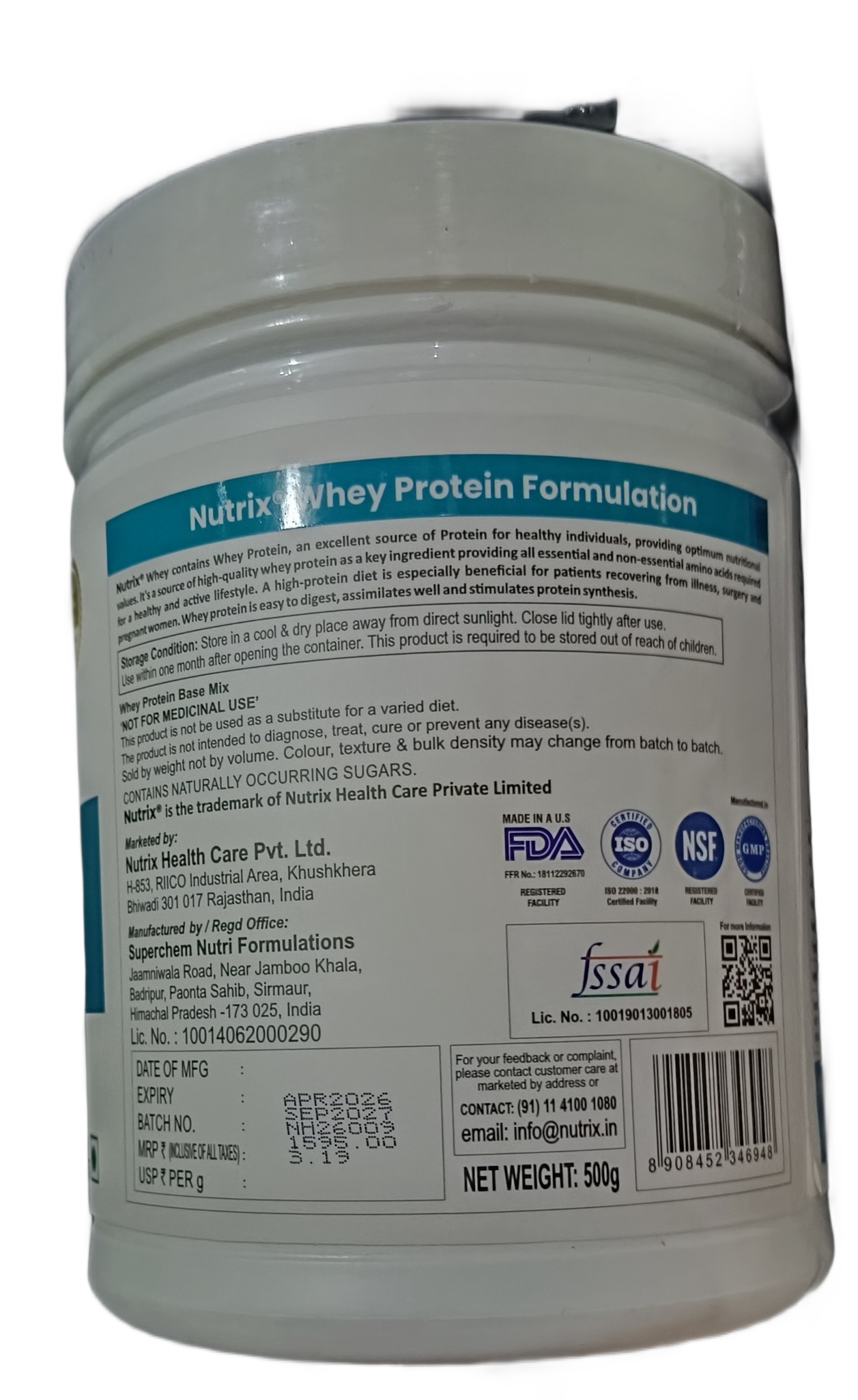 Nutrix whey Protein 500gm