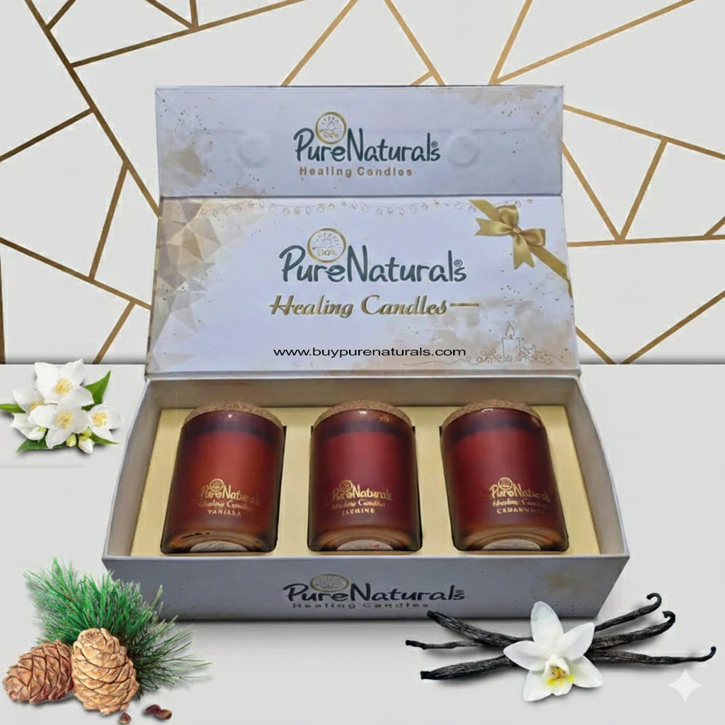 Soy Wax Healing Candles- 200ml Jar (Pack of 3 - Vanilla, Jasmine & Cedarwood)