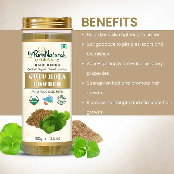 100% Organic Gotu Kola Powder for Hair & Skin - 100 Gm  Biopharma, Healing Food to Live Healthy Life - by MFarmacy.com