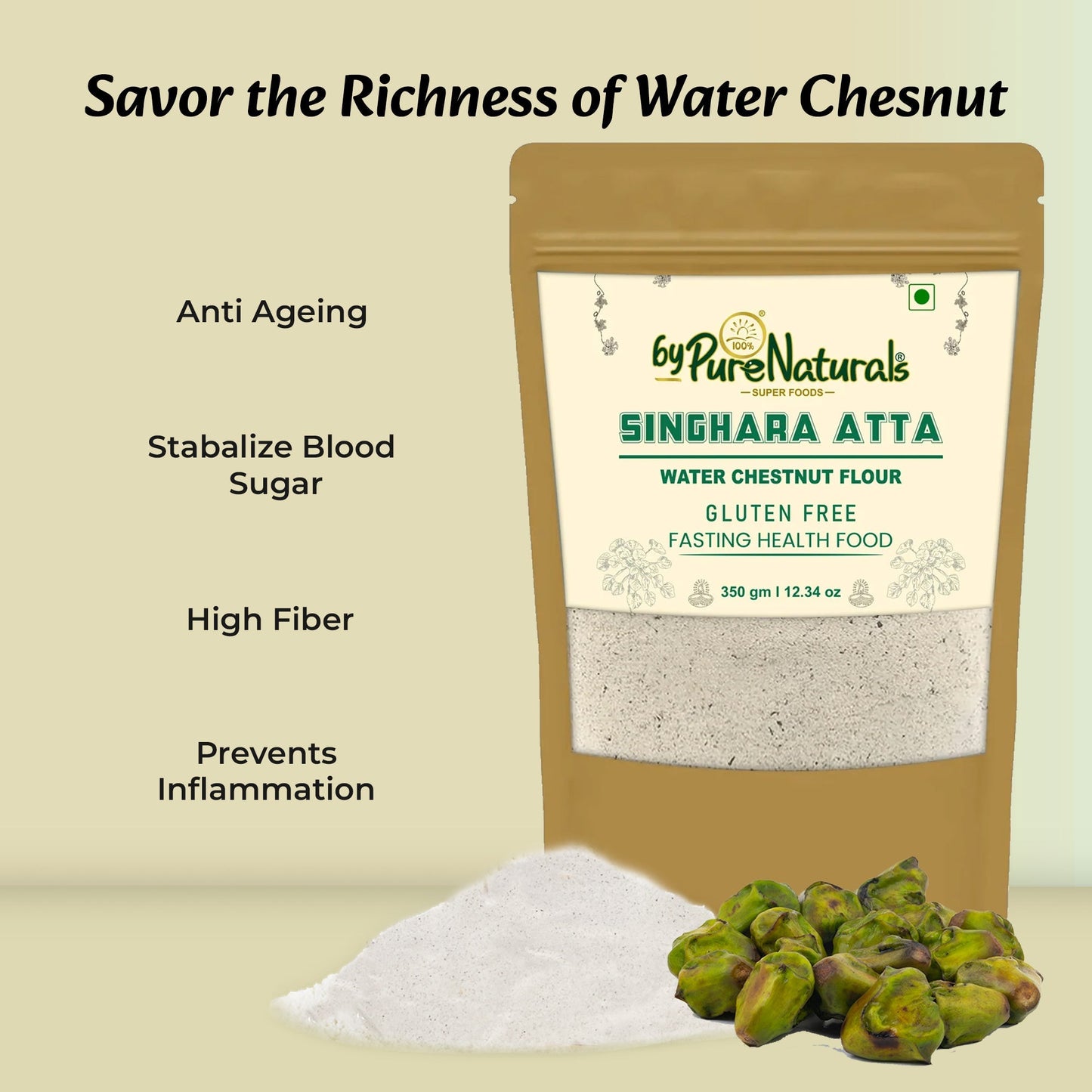 byPurenaturals Singhara Atta - Water Chestnut Flour- GLUTEN FREE READY TO USE ATTA 350gm - BuyPureNaturals