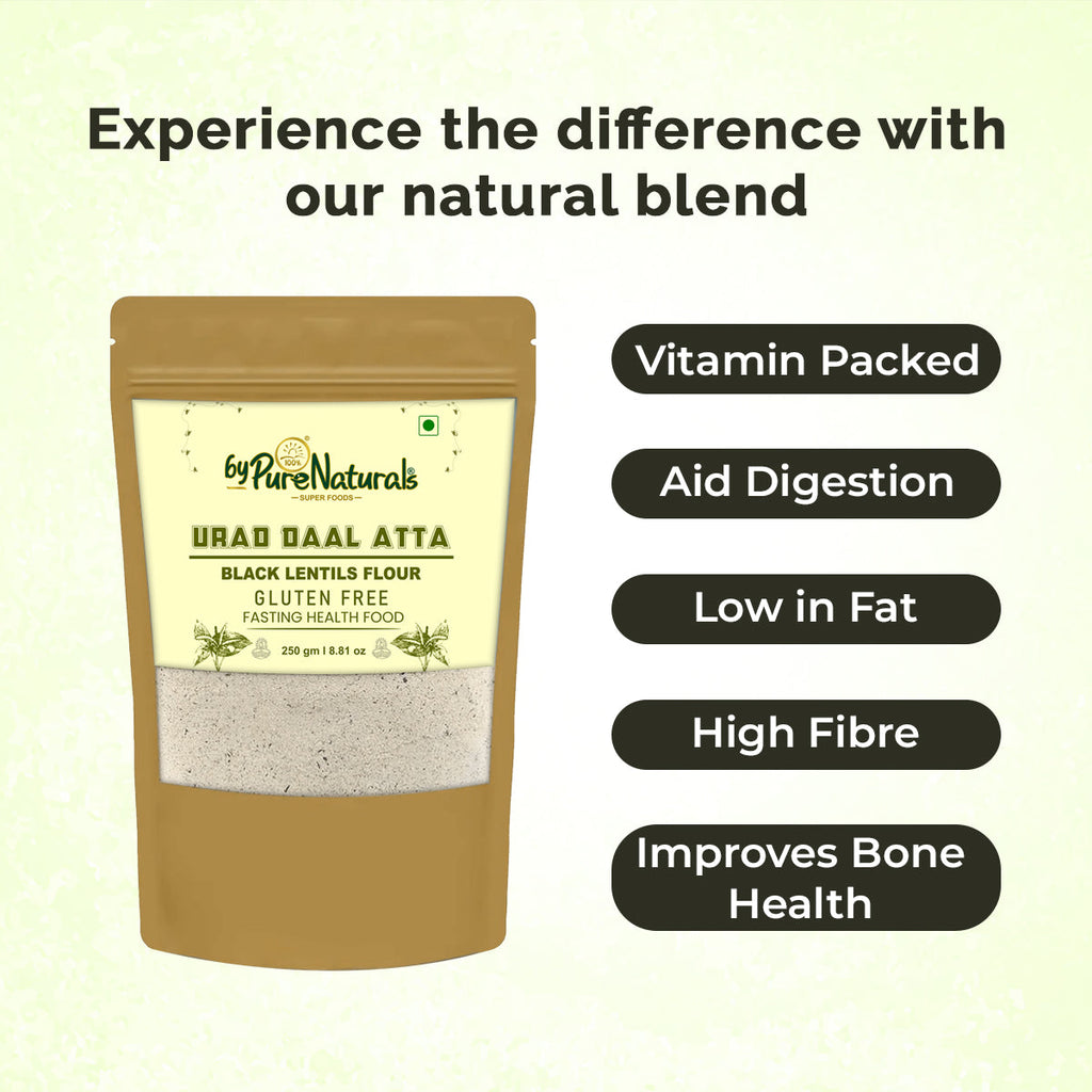 byPureNaturals Gluten Free Urad Daal Atta (Black Lentils Flour)- 250 Gm - BuyPureNaturals