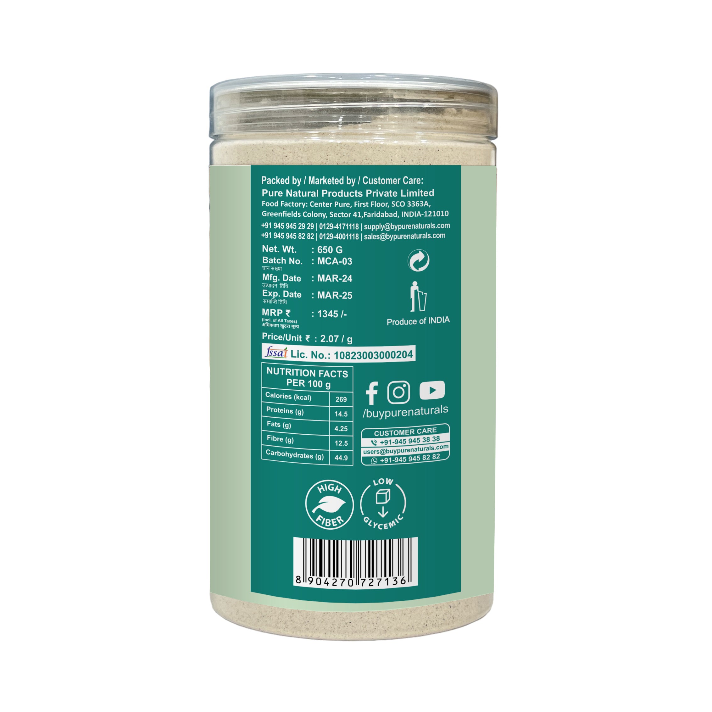 PureNaturals Gluten Fee Garbanzo Bean Mattra Chikpeas Atta