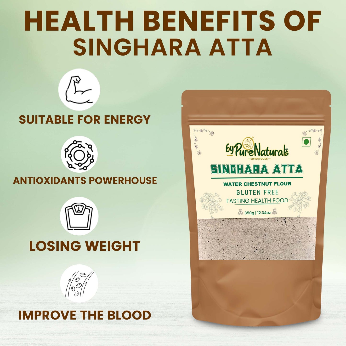 byPurenaturals Singhara Atta - Water Chestnut Flour- GLUTEN FREE READY TO USE ATTA 350gm - BuyPureNaturals