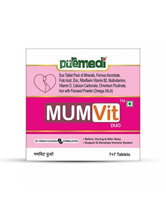 Puremedi Mumvit Duo | Multivitamin Tablets For Women | Contains Zinc, Vitamin B, Vitamin D, Calcium and Multiminerals | 7 + 7 Tablets Strip