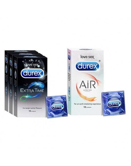 Combo Pack of Durex Extra Time Condom (10) & Durex Air Ultra Thin Condom (10)