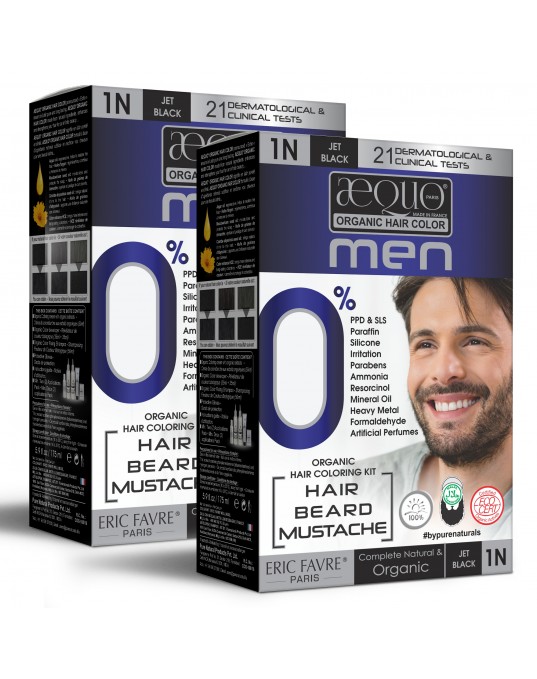 Aequo Organic byPurenaturals Men 1N Jet Black Hair Colour Kit, 170ml Pack of 2