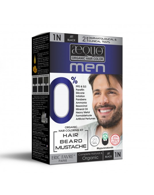 Aequo Organic byPurenaturals Men 1N Jet Black Hair Colour Kit, 170ml Pack of 2