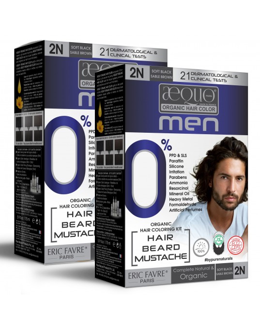 Aequo Organic byPurenaturals Men 2N Blackish Brown Hair Colour Kit, 170ml pack of 2