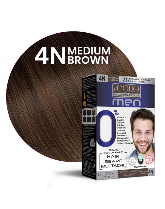 Medium Brown Men 4N-KIN Organic Hair Colour-170ml- Derma Certified- AEQUO ORGANIC