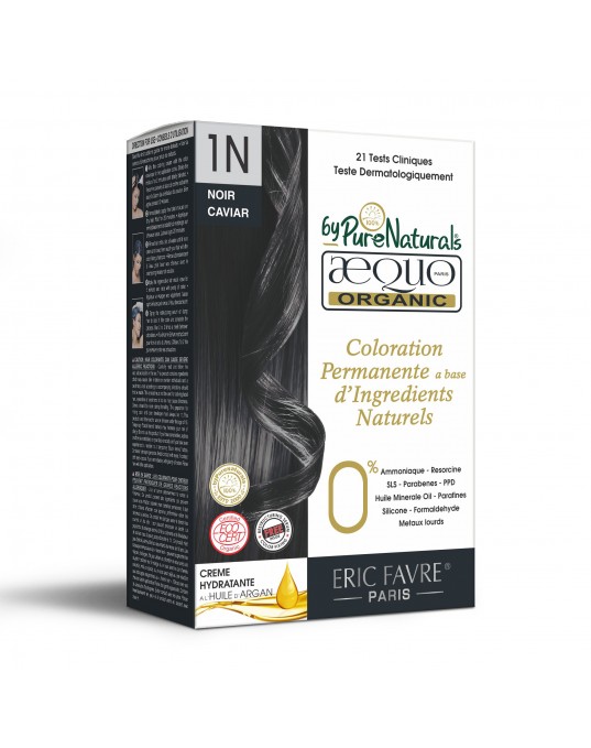 1N Caviar Jet Black Organic Hair Color Ecocert Certified French Import Kit- 195 ml- AEQUO ORGANIC