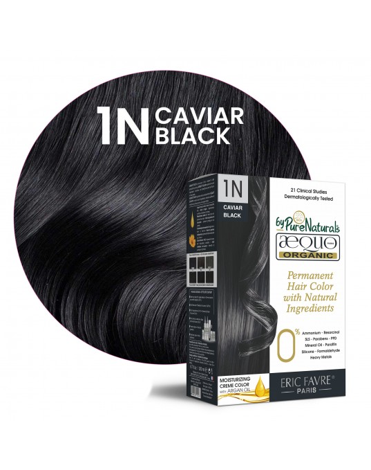 1N Caviar Jet Black Organic Hair Color Ecocert Certified French Import Kit- 195 ml- AEQUO ORGANIC