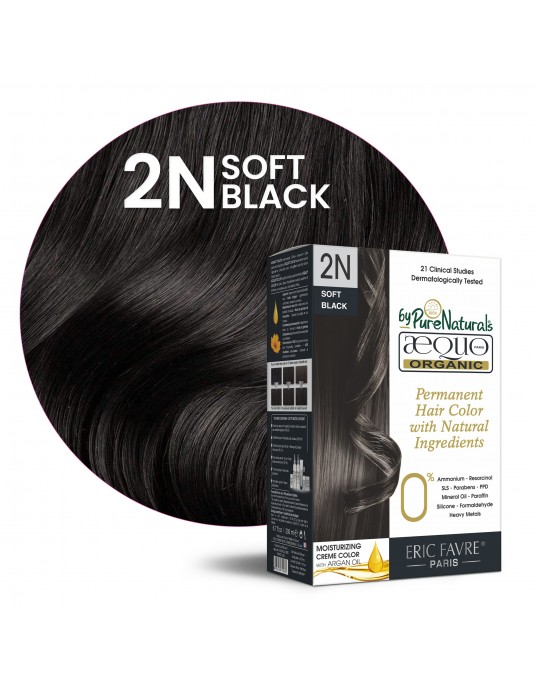 2N Sable Soft Black Organic Hair Color Ecocert Certified French Import Kit- 195 ml- AEQUO ORGANIC