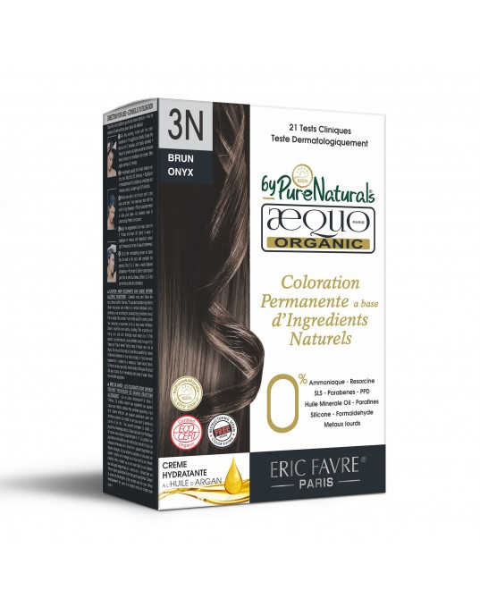 3N Onyx Dark Brown Organic Hair Color Ecocert Certified French Import Kit- 195 ml- AEQUO ORGANIC