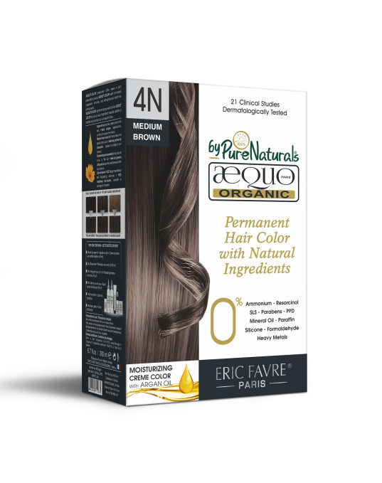 4N Cafe Medium Brown Organic Hair Color Ecocert Certified French Import Kit- 195 ml- AEQUO ORGANIC