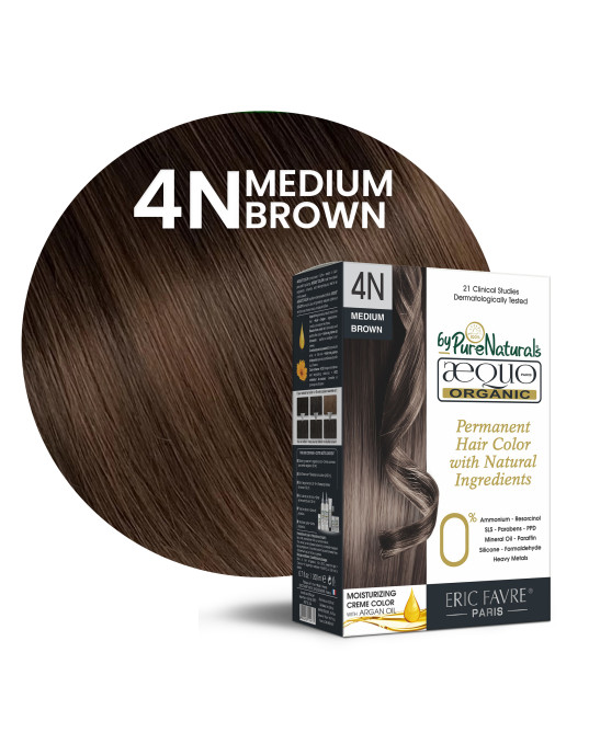 4N Cafe Medium Brown Organic Hair Color Ecocert Certified French Import Kit- 195 ml- AEQUO ORGANIC