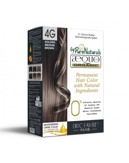 4G Golden Medium Brown Organic Hair Color Ecocert Certified French Import Kit- 195 ml- AEQUO ORGANIC