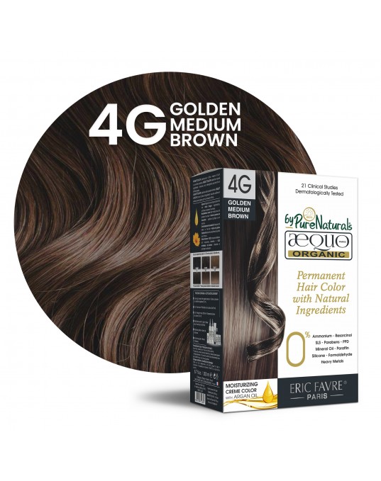 4G Golden Medium Brown Organic Hair Color Ecocert Certified French Import Kit- 195 ml- AEQUO ORGANIC