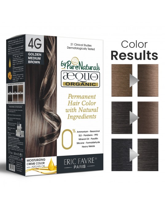 4G Golden Medium Brown Organic Hair Color Ecocert Certified French Import Kit- 195 ml- AEQUO ORGANIC