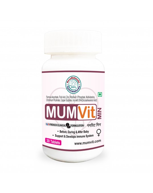 Mineral Tablets for Mothers -KIN-30 Tablets Jar- French Formulation- puremedi-MUMVIT MIN