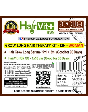 GRO Long Hair Therapy Kit- Woman-KIN-30 Caps & GLS Grow Long Serum- 5ml+5ml- French Formulation- puremedi-HAIRVITPLUS