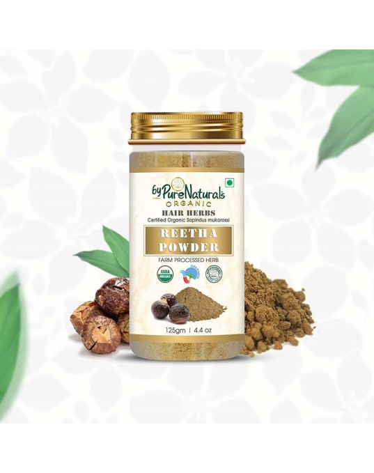 Organic byPurenaturals Reetha Herb Powder - 125gm (Pack of 2)