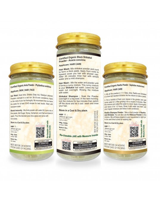 Organic bypurenaturals Amla powder, Reetha Powder & Shikakai Powder Combo -350gm