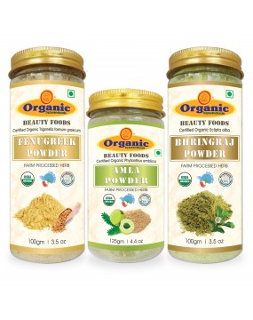 Organic bypurenaturals Bhringraj powder, Amla Powder & Fenugreek Powder  Combo-325gm