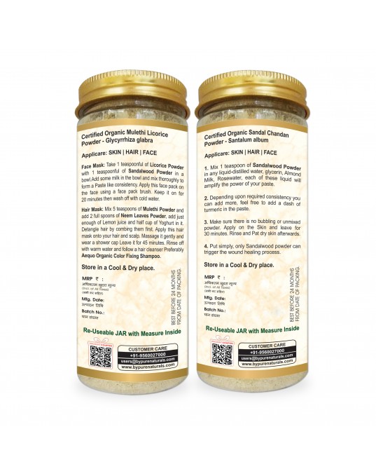 Organic bypurenaturals Mulethi Powder & Sandalwood powder Combo-225gm