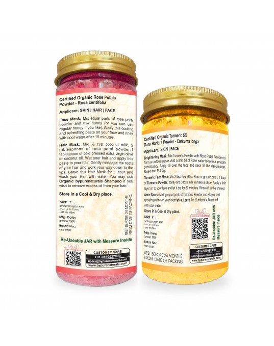 Organic bypurenaturals Turmeric Powder & Rose Petal Powder Combo-225gm